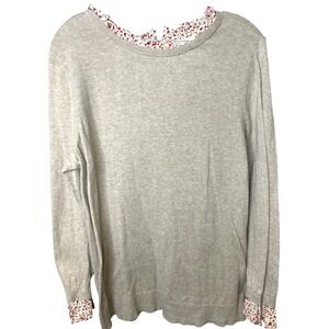 LOFT Outlet Gray Floral Trim Crew Neck Sweater Size L women Soft